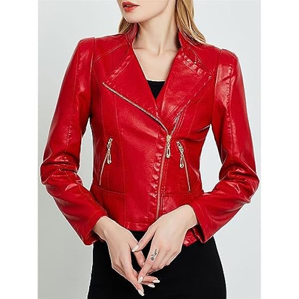 Adhdyuud Vrouwen Casual Motorfiets Pu Jas Herfst Revers Rits Faux Lederen Korte Jas Slanke Uitloper